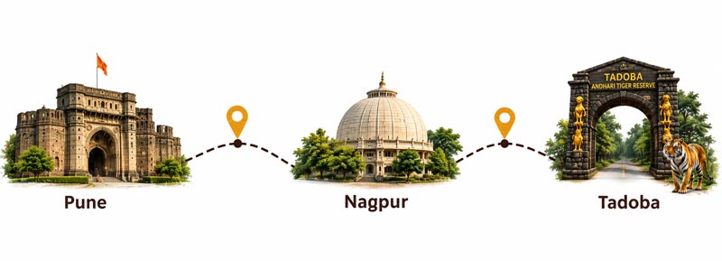 From pune nagpur to tadoba map